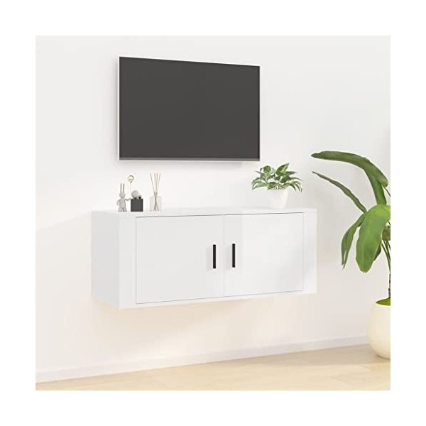 vidaXL Meuble TV Mural Blanc Brillant 100x34,5x40 cm