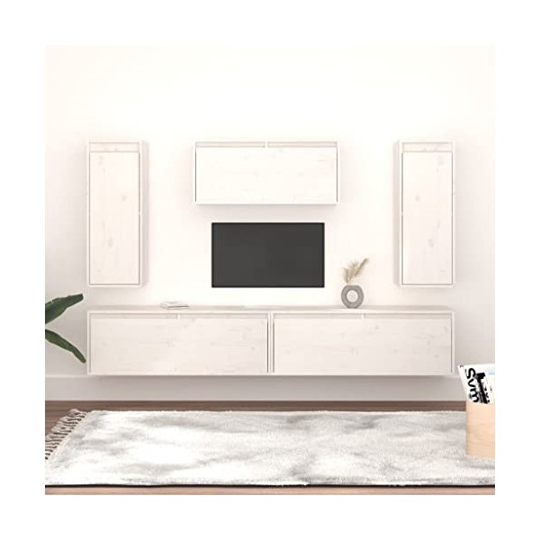 Générique Meubles TV 5 pcs Blanc Bois Massif de pin,42.55 KG,3100245, Meubles, Meubles TV