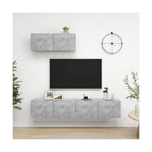 Ensemble de Meubles TV Suspendu avec Compartiments 3pcs, Cabinet pour Salon DVD CD AV Equipement, Contemporain, Gris béton