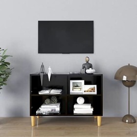 WIFESE Meuble TV avec Pieds en Bois Massif Noir 69,5x30x50 cm Buffet Style Scandinave Armoire TV Support de TV Salon Table TV