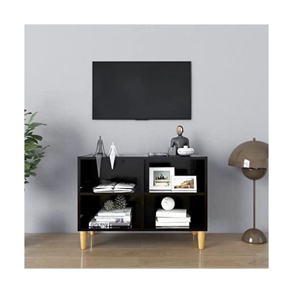 WIFESE Meuble TV avec Pieds en Bois Massif Noir 69,5x30x50 cm Buffet Style Scandinave Armoire TV Support de TV Salon Table TV
