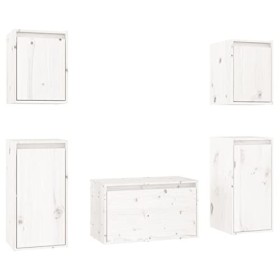 ZEYUAN Meubles TV 5 pcs Blanc Bois Massif de pin,Meuble TV Longueur,Meubles De Salon TV,Meuble Bas Salon