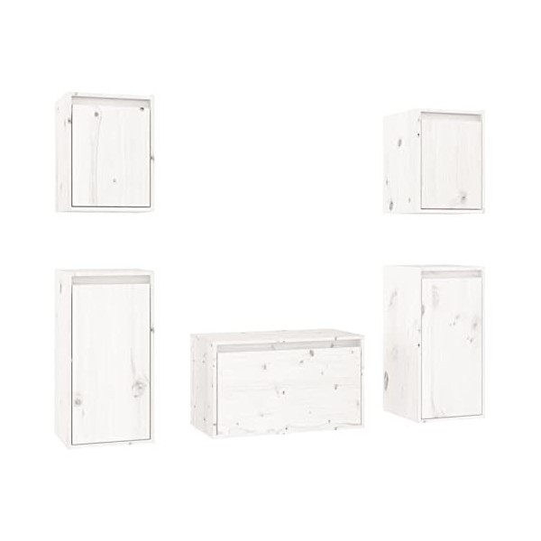 ZEYUAN Meubles TV 5 pcs Blanc Bois Massif de pin,Meuble TV Longueur,Meubles De Salon TV,Meuble Bas Salon