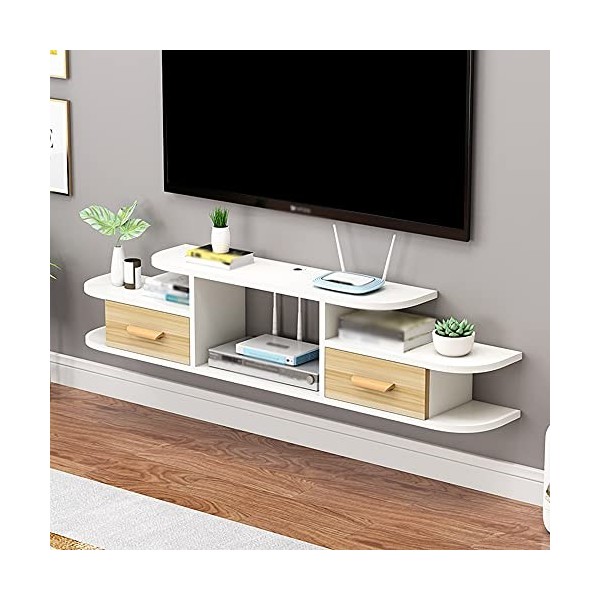 StrOux Meuble TV Flottant Étagère TV Murale, Deux Portes dArmoire Tiroirs Meuble TV Flottant avec Trou de Fil, pour Lecteur 