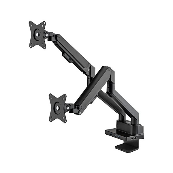 Manhattan Support de Bureau en Aluminium avec vérin à gaz pour Deux écrans et Station daccueil 8 en 1 pour écrans de 17" à 3