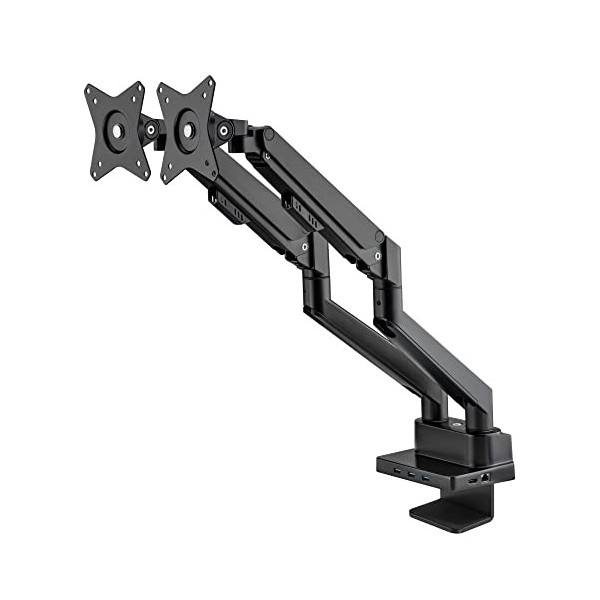 Manhattan Support de Bureau en Aluminium avec vérin à gaz pour Deux écrans et Station daccueil 8 en 1 pour écrans de 17" à 3