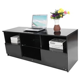 Meuble TV Armoire Basse 120x40x48cm, avec système déclairage LED 16 couleurs au centre et Télécommande, pour une utilisation