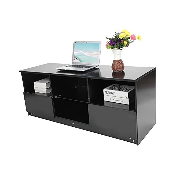 Meuble TV Armoire Basse 120x40x48cm, avec système déclairage LED 16 couleurs au centre et Télécommande, pour une utilisation