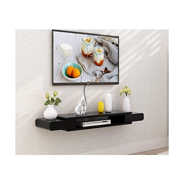 WXQIANG Support mural pour TV, meuble TV, étagère supérieure, meuble de rangement pour DVD, boîte de câble, noir, flottant, d