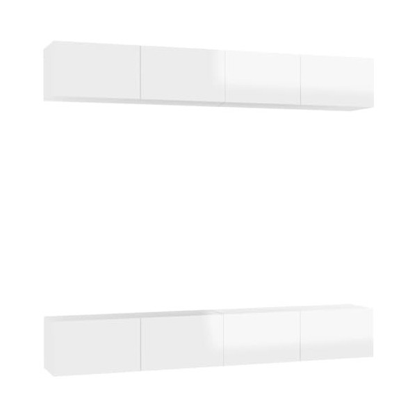 Meubles TV 4 pcs Blanc Brillant 100x30x30 cm Aggloméré - Banc TV, Meuble TV Suspendu, Convient pour Salon ou Chambre