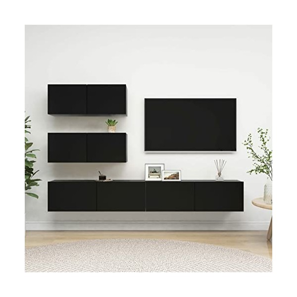 Tidyard Ensemble de Meuble TV Lot de 4 Gris béton Aggloméré, Banc TV avec Compartiments de Stockage, Montage Mural Support de