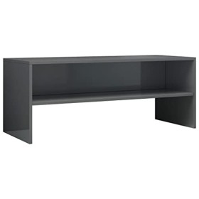 homiuse Meuble TV Gris Brillant 100x40x40 cm Aggloméré Bibliothèque Style Classique Support de TV Table TV Meuble Salon Armoi