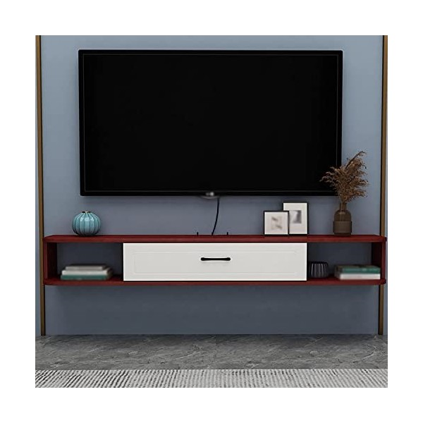 MABIBI Meuble TV flottant, meuble TV mural à un tiroir, design à clapet avec trous pour fils, pour vidéoprojecteur, boîte de 