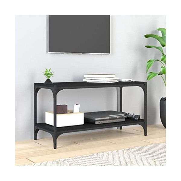 Hovothy Meuble TV Noir 80x33x41 cm Bois dingénierie et Acier Style Industriel Armoire de Chambre Décoration Intérieur Meuble
