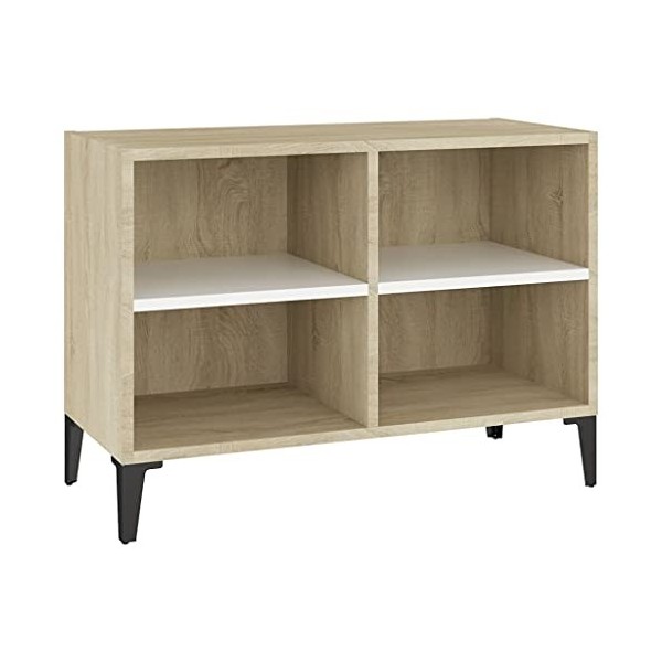 Meuble TV | Style Contemporain | Rangement matériel télé Audio Video Gaming | 69,5x30x50cm Blanc et chêne Sonoma