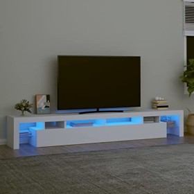 FAMIROSA Meuble TV avec lumières LED Blanc 260x36,5x40 cm 52KG 