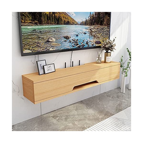 Meuble de Rangement TV Mural, Meuble TV Flottant en Bois Massif Mat, pour Bureau à Domicile Boîtes de Câbles Routeurs Lecteur