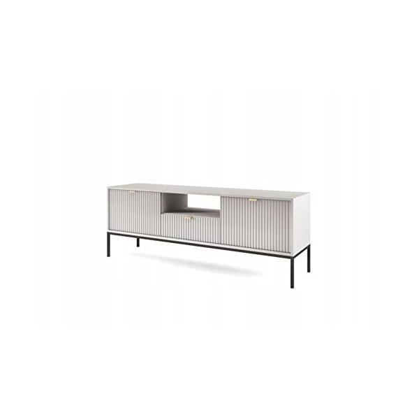 Meuble TV Blanc 154x56x39cm Noemie Meuble Hi-FI Commode TV sur Pied