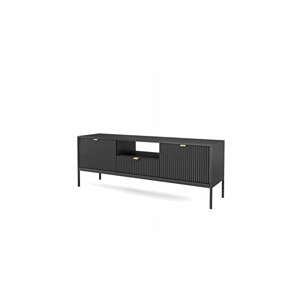 Meuble TV Blanc 154x56x39cm Noemie Meuble Hi-FI Commode TV sur Pied