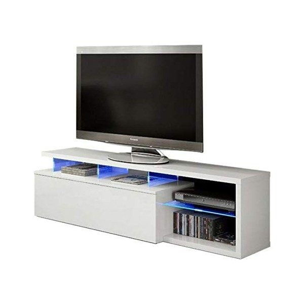 PEGANE Meuble TV avec LED Coloris Blanc Brillant - 43 x 150 x 41 cm