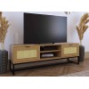 Deco In Paris Meuble TV scandinave 2 Portes en Bois Clair métal et cannage TULLIO 150x40x50