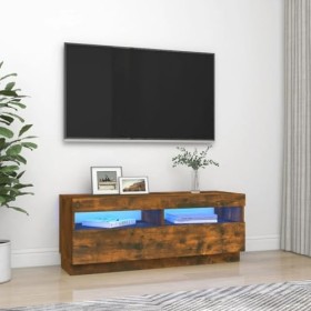 vidaXL Meuble TV avec Lumières LED Armoire Basse Centre de Divertissement Armoire Média Salon Salle de Séjour Intérieur Chêne