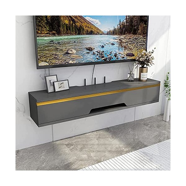 Meuble de Rangement TV Mural, Meuble TV Flottant en Bois Massif Mat, pour Bureaux à Domicile Boîtes de Câbles Routeurs Lecteu