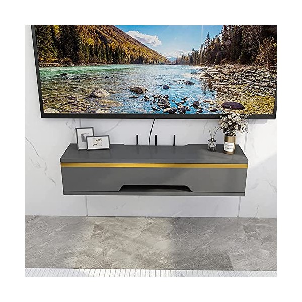 Meuble de Rangement TV Mural, Meuble TV Flottant en Bois Massif Mat, pour Bureaux à Domicile Boîtes de Câbles Routeurs Lecteu