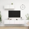 Meuble TV Mural Support TV pour télévision avec Compartiments 3pcs, Meuble de Rangement TV Table pour Salon, Scandinave, Blan