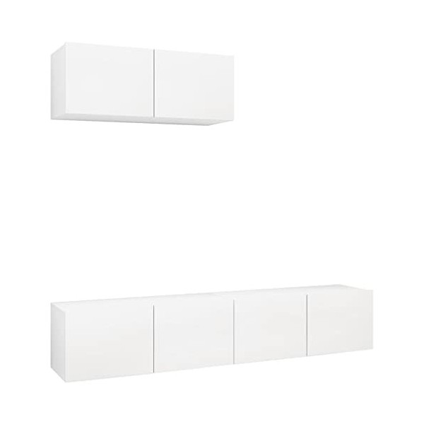 Meuble TV Mural Support TV pour télévision avec Compartiments 3pcs, Meuble de Rangement TV Table pour Salon, Scandinave, Blan