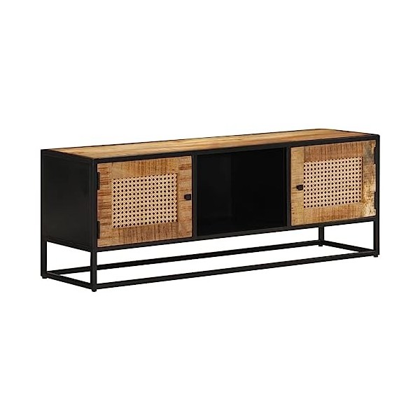 Meuble TV, Banc TV Support de Télévision Table TV Bas Armoire Basse Meuble TV 110x30x40 cm Bois Massif de manguier Brut et Fe