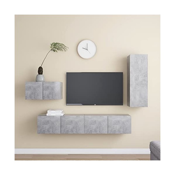 FAMIROSA Ensemble de Meuble TV 4 pcs Gris béton Aggloméré-48.5KG