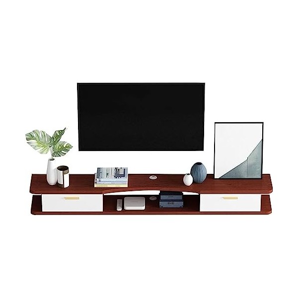Meuble TV Mural Etagère De Composants De Meuble TV Flottant, Meuble TV Fixé Au Mur avec 2 Portes, Meuble De Télévision Suspen