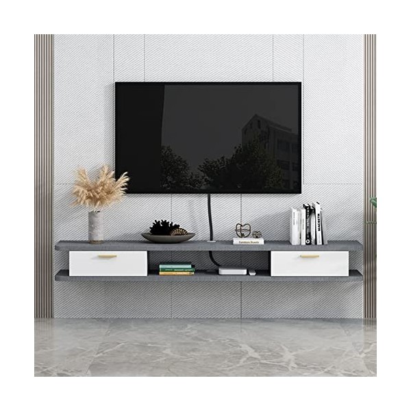 FPIGSHS Meuble TV Suspendu Bois, Console Multimédia Murale AVCE 2 Portes,Étagères De Décodeur TV, Étagère Audio/vidéo De Stoc