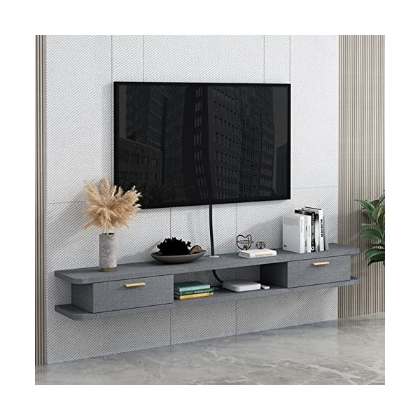 FPIGSHS Meuble TV Suspendu Bois, Console Multimédia Murale AVCE 2 Portes,Étagères De Décodeur TV, Étagère Audio/vidéo De Stoc