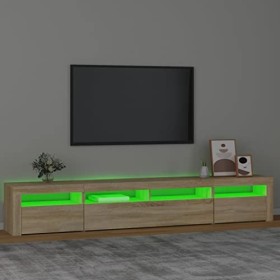 Hovothy Meuble TV avec Lumières LED Colorées Chêne Sonoma 240x35x40 cm Bois dingénierie Armoire Vidéo Style Tendance Meuble 