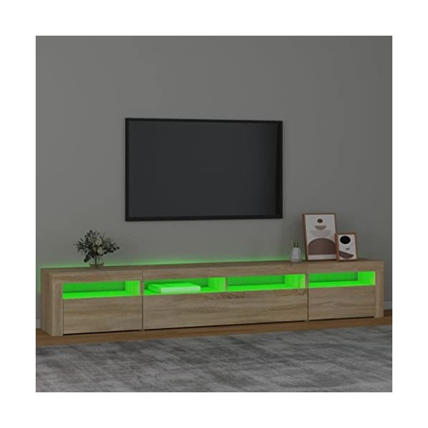 Hovothy Meuble TV avec Lumières LED Colorées Chêne Sonoma 240x35x40 cm Bois dingénierie Armoire Vidéo Style Tendance Meuble 