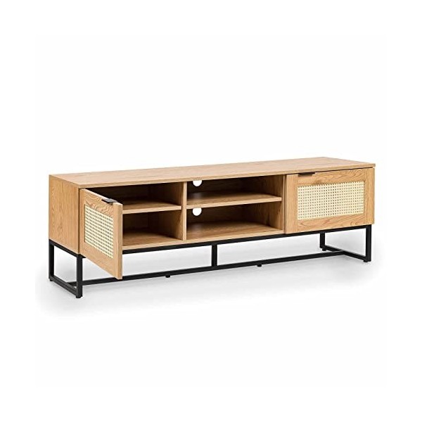 Mobilier-Deco ARRIANE - Meuble TV scandinave 2 Portes en Bois métal et cannage ARRIANE