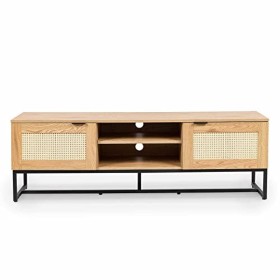 Mobilier-Deco ARRIANE - Meuble TV scandinave 2 Portes en Bois métal et cannage ARRIANE
