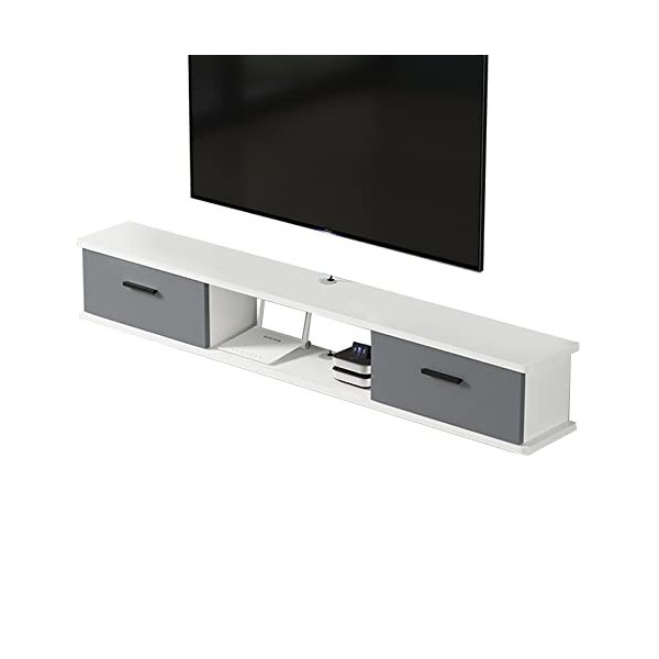 JUNNIU Meuble TV Mural 39,3/47,2/55,1 Pouces Meuble TV Flottant avec 2 Portes, Étagère Murale pour Console Média, Étagère De 