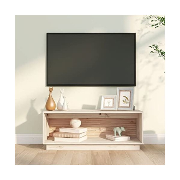 homiuse Meuble TV 90x35x35 cm Jaune Bois de Pin Massif Armoire HiFi Décoration Intérieure Meuble de Télévision Table Salon Su