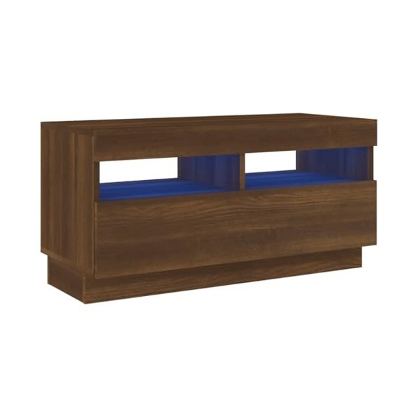 Meuble TV avec lumières LED chêne Marron 80x35x40 cm - Meuble Chambre, Support Télé pour Salon Salle à Manger Chambre, Style 