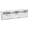 Baroni Home Meuble TV avec 3 étagères 3 tiroirs, Trou de Câble en MDF, Meuble TV Console pour Chambre, Salon, Cuisine, Blanc,