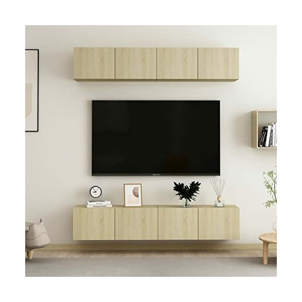 ZEYUAN Meubles TV 4 pcs Chêne Sonoma 80x30x30 cm Aggloméré,Meuble TV,Table Basse Salon Meuble TV,Table Basse LED Couleurs