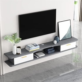 Uvency Meuble Tv Mural Étagère Flottante Pour Composants de Meuble Tv, Meuble Tv Mural Avec 2 Portes, Meuble Tv Suspendu, Éta