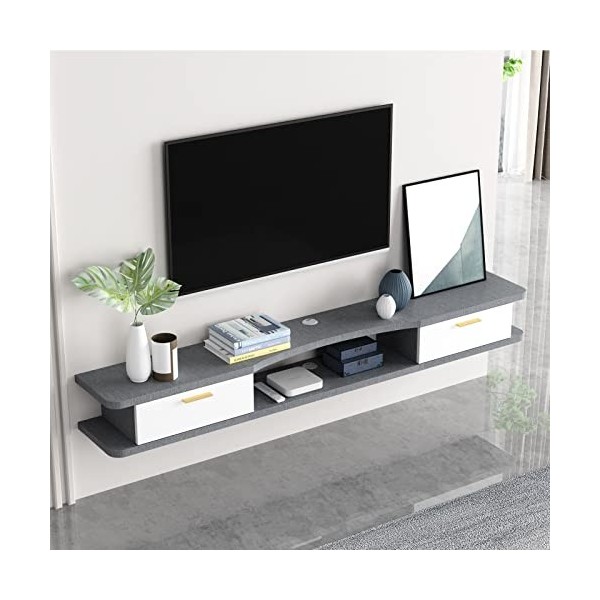 Uvency Meuble Tv Mural Étagère Flottante Pour Composants de Meuble Tv, Meuble Tv Mural Avec 2 Portes, Meuble Tv Suspendu, Éta