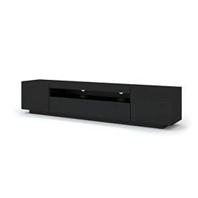 BIM Furniture Aura Meuble TV bas universel 200 cm à suspendre ou à poser sous meuble TV - Buffet hi-fi - Noir mat sans LED