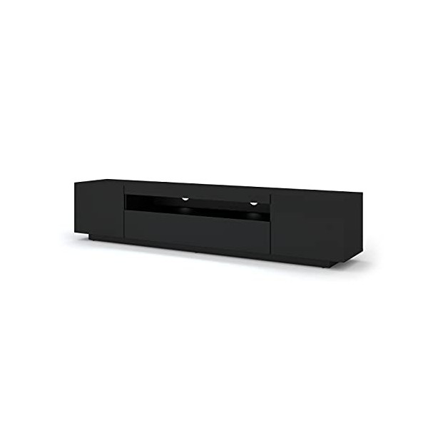 BIM Furniture Aura Meuble TV bas universel 200 cm à suspendre ou à poser sous meuble TV - Buffet hi-fi - Noir mat sans LED