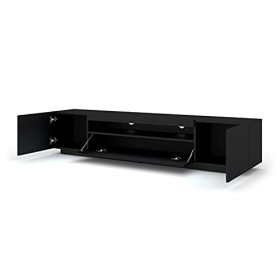 BIM Furniture Aura Meuble TV bas universel 200 cm à suspendre ou à poser sous meuble TV - Buffet hi-fi - Noir mat sans LED