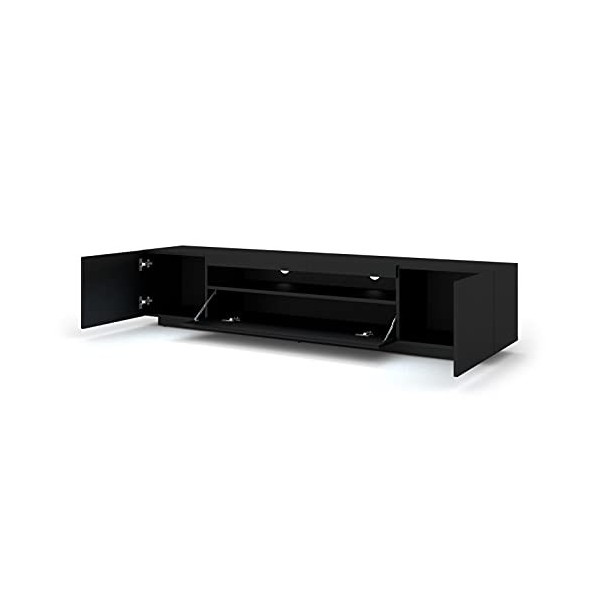 BIM Furniture Aura Meuble TV bas universel 200 cm à suspendre ou à poser sous meuble TV - Buffet hi-fi - Noir mat sans LED